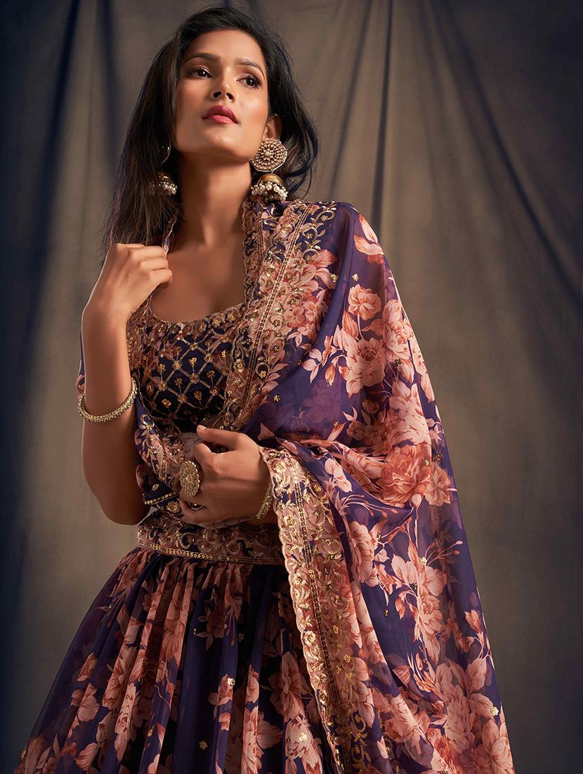 women purple semi stitched flared lehenga - 21401916 - Standard Image - 3