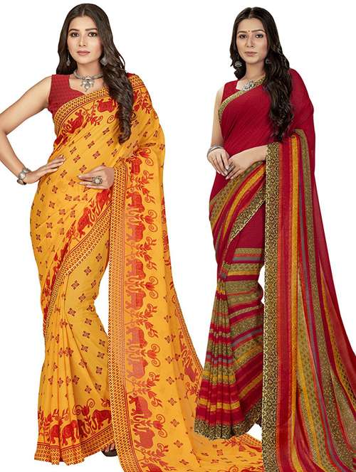 pack of 2 printed casual wear sarees with blouse - 21407063 - Very Small Image - 1