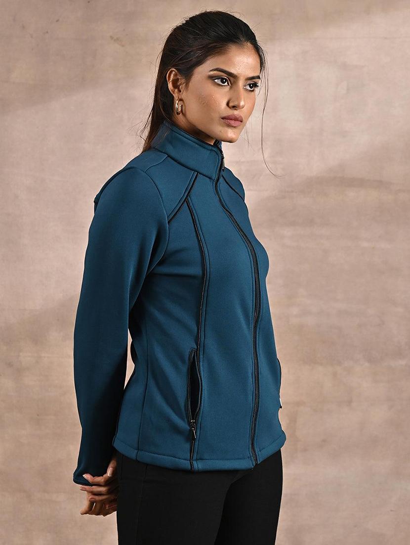 women teal solids long sleeve jacket - 21431373 - Zoom Image - 2