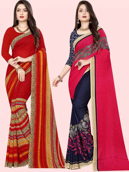 pack of 2 printed casual wear sarees with blouse - 21432273 - Very Small Image - 1
