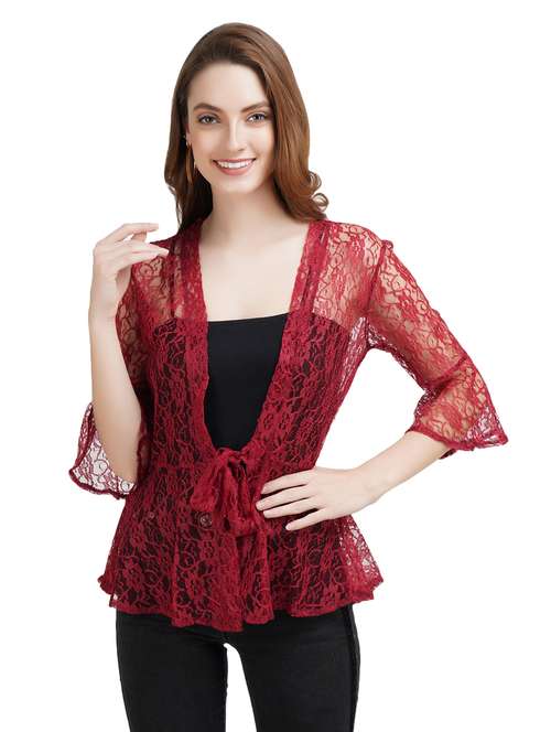 women maroon nylon regular shrug - 21450850 - Very Small Image - 1