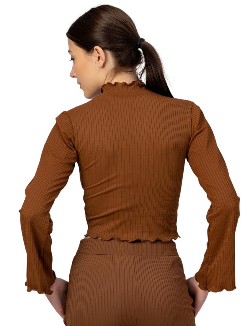 women solid high neck long sleeves top - 21452696 - Standard Image - 3