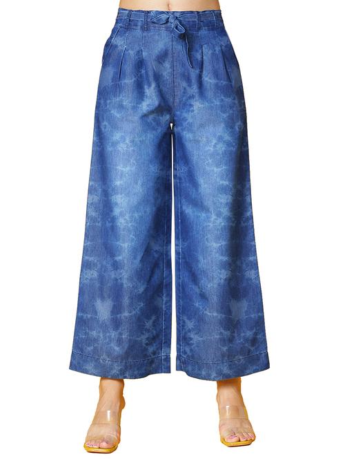 women mid-rise tie & dye denim palazzo - 21454633 -  Standard Image - 0