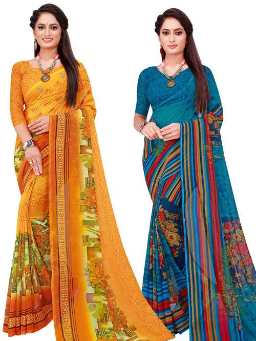 women pack of 2 casual wear combo sarees with blouse - 21456579 - Very Small Image - 1