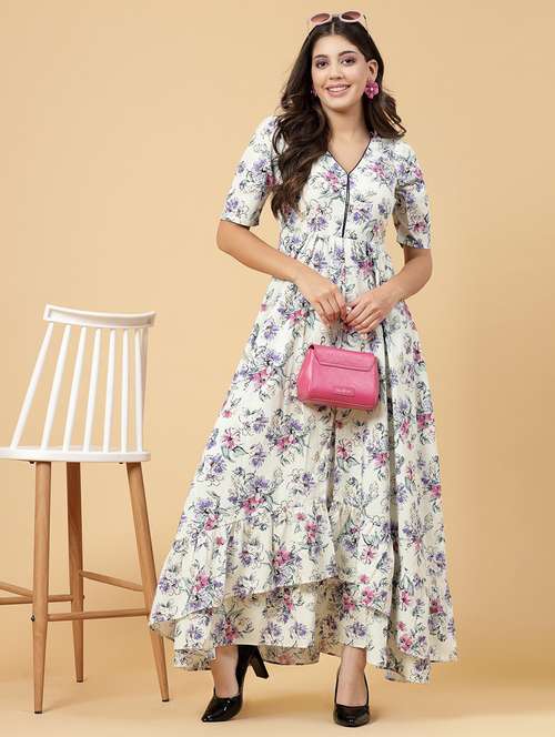 white floral printed high low dress - 21465784 - Very Small Image - 1