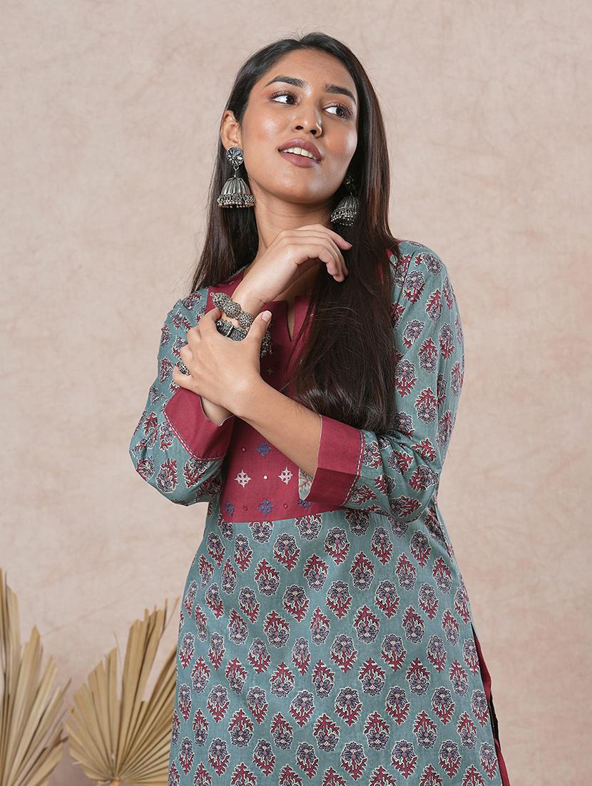 blue cotton straight kurta - 21466706 - Zoom Image - 5