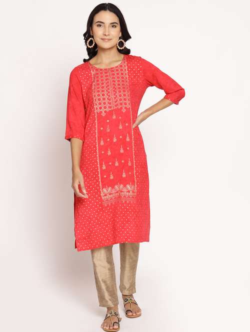 women three quarter sleeve straight kurta - 21468041 - Very Small Image - 1
