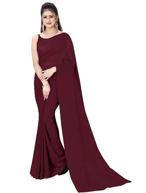women maroon solid saree  with blouse - 21478468 - Very Small Image - 1