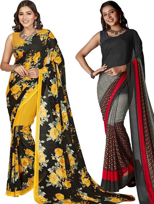 women pack of 2 casual wear combo sarees with blouse - 21480140 - Very Small Image - 1