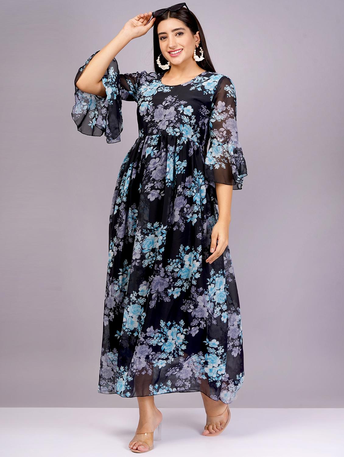 women black georgette fit & flare dress - 21482588 - Zoom Image - 3