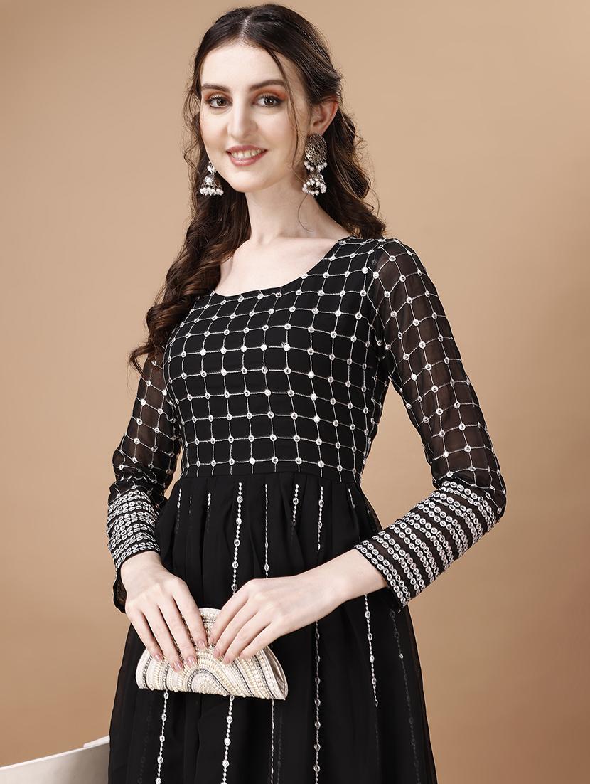 women black embroidered flared dress - 21483667 - Zoom Image - 3