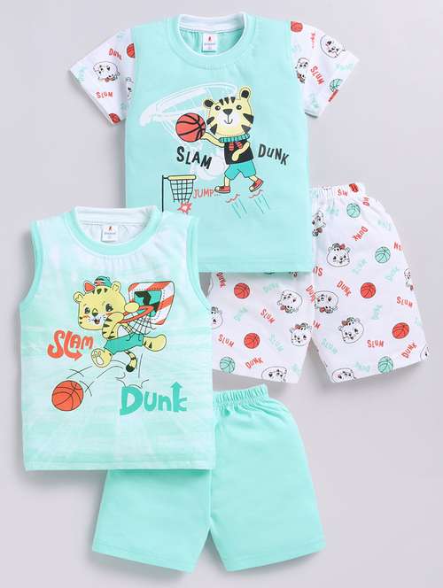 set of 2 kids sea green cotton shorts set - 21484580 - Very Small Image - 1