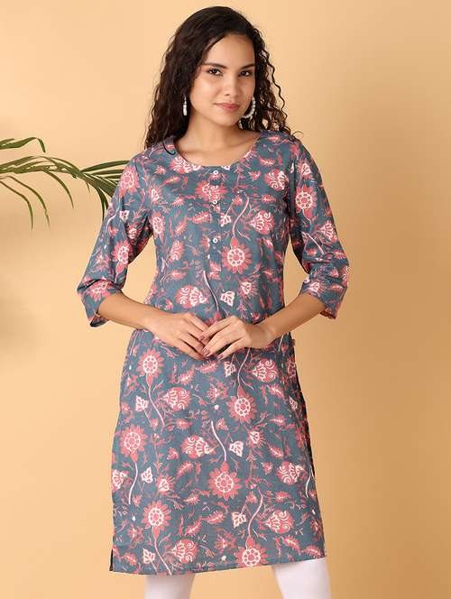 women blue printed a-line kurta - 21490120 - Very Small Image - 1