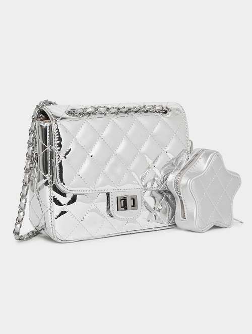 women silver pu handbag - 21494366 - Very Small Image - 1