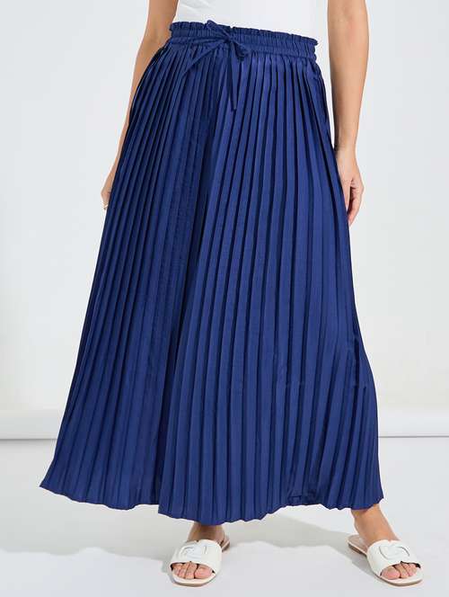 women navy blue polyester wide leg palazzos - 21494418 - Very Small Image - 1