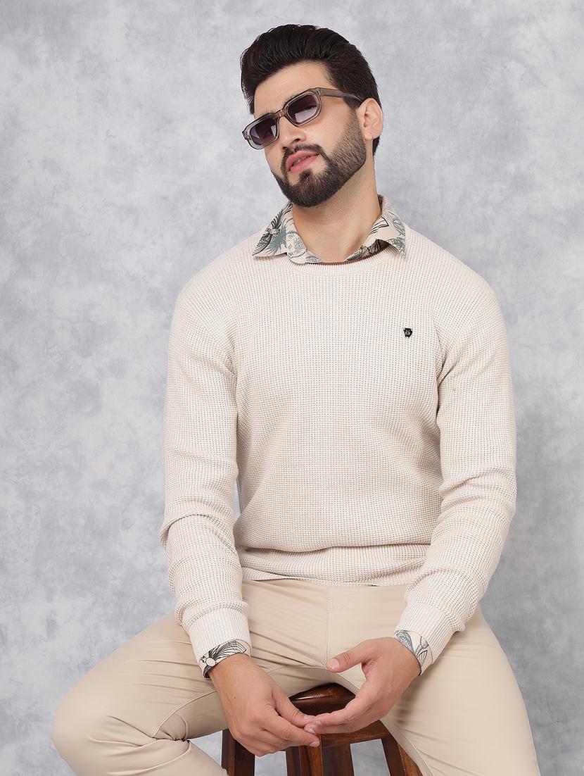 men cream self design cotton pullover - 21495840 - Zoom Image - 1