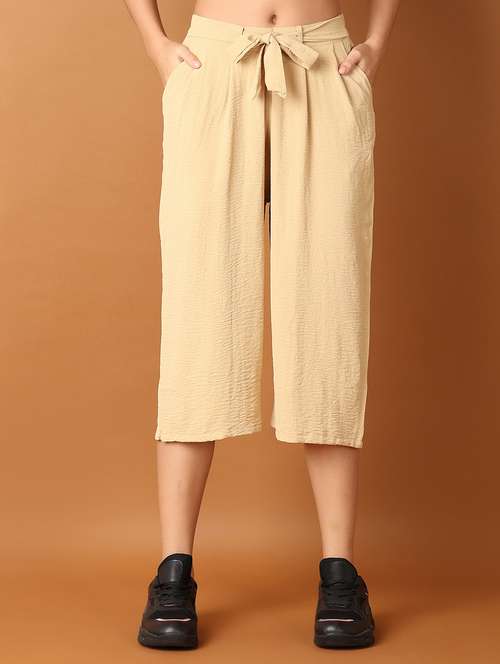 women beige solid capri - 21497586 - Very Small Image - 1