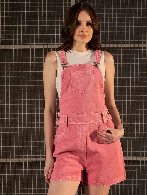 women pink denim dungaree jumpsuit - 21499280 - Very Small Image - 1