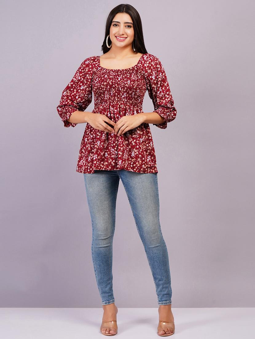 women maroon printed regular top - 21500028 - Zoom Image - 5