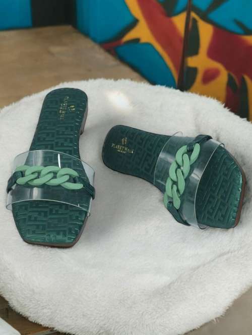 green synthetic slip on sandals - 21500400 - Very Small Image - 1
