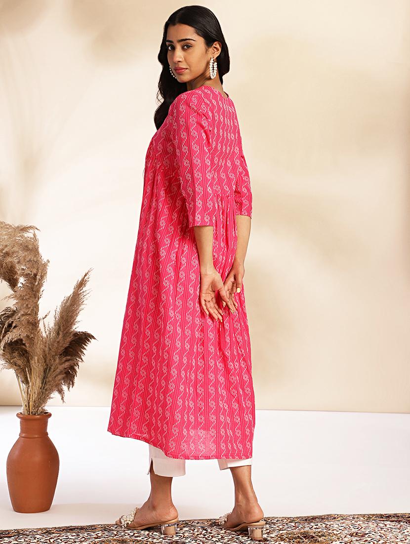 women pink embroidered flared kurta - 21501388 - Standard Image - 3