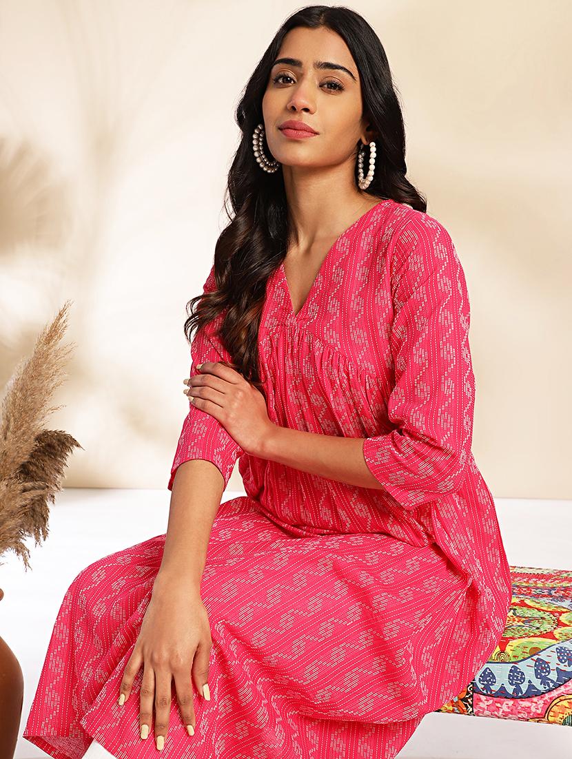 women pink embroidered flared kurta - 21501388 - Standard Image - 5
