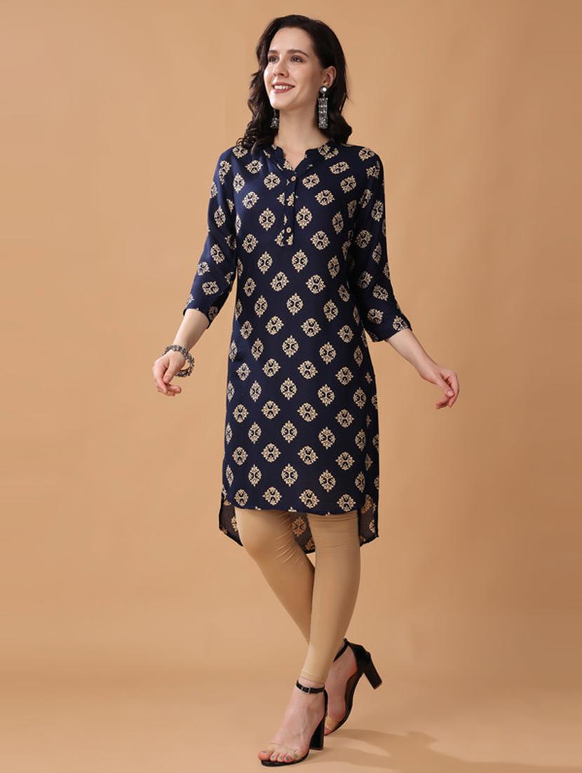 women blue printed high-low kurta - 21503027 - Zoom Image - 2