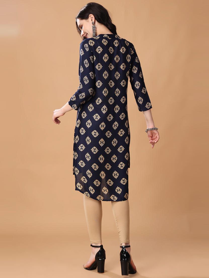 women blue printed high-low kurta - 21503027 - Standard Image - 3