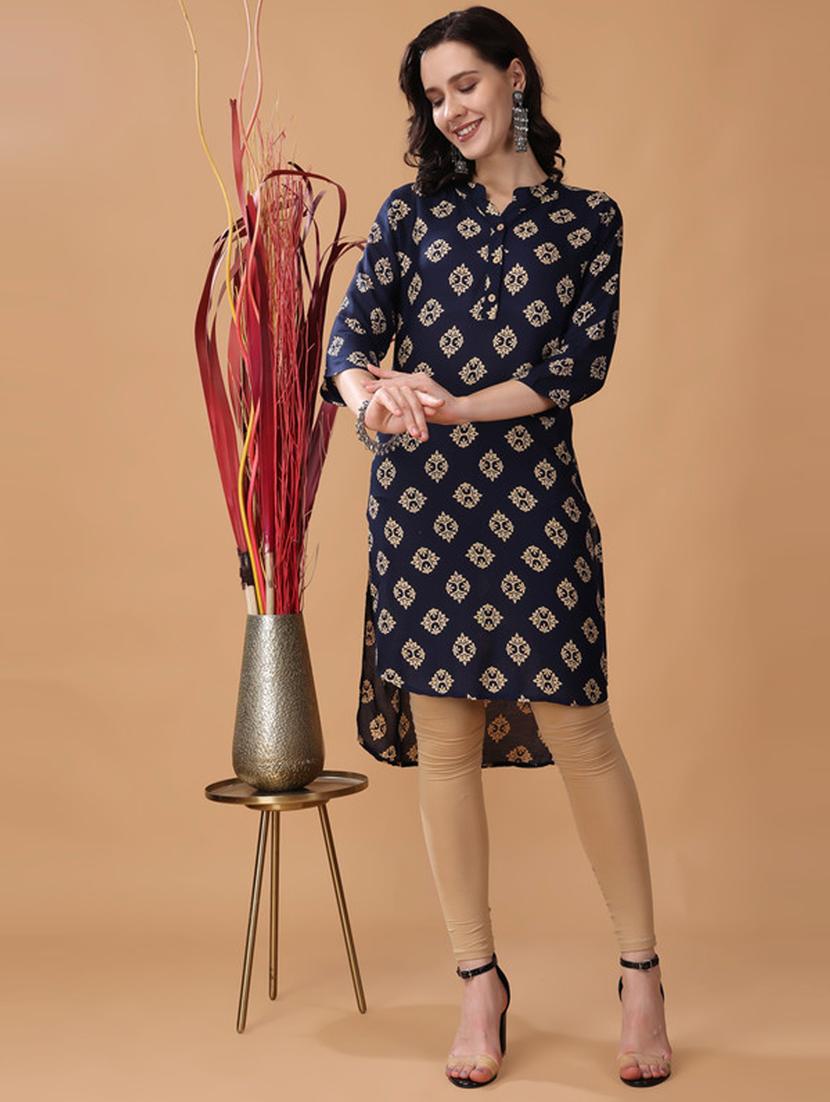 women blue printed high-low kurta - 21503027 - Standard Image - 4