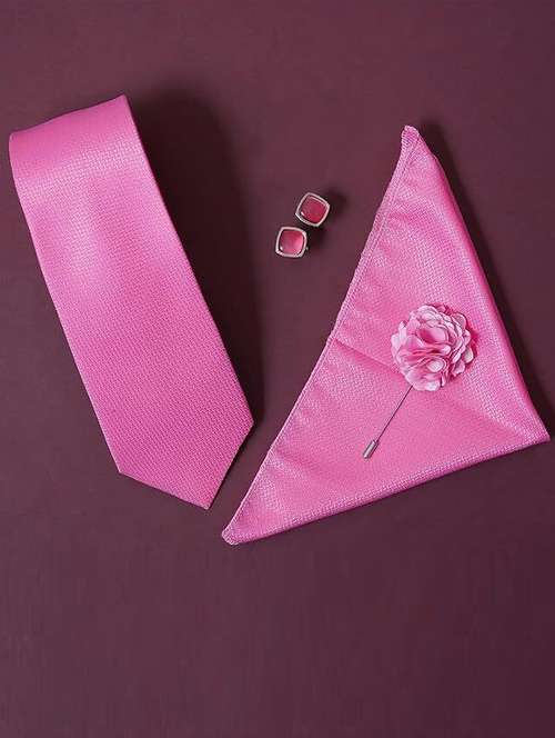 men pink self textured ties combo sets - 21511133 - Very Small Image - 1