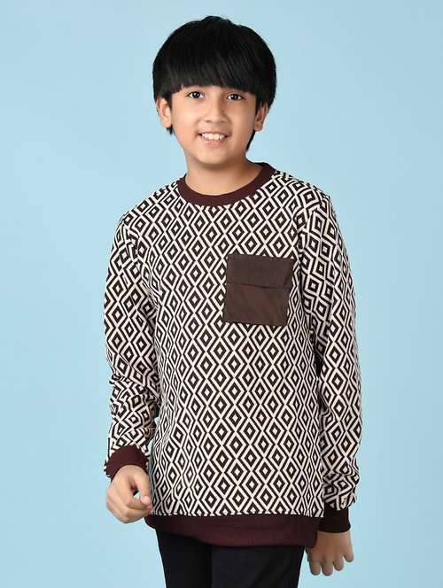 boys brown geometric long sleeve sweatshirts - 21512600 - Very Small Image - 1