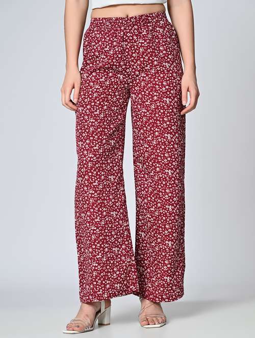 women maroon printe crepe palazzo - 21513905 - Very Small Image - 1