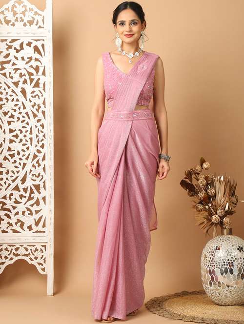 women pink ready to wear saree - 21513963 - Very Small Image - 1
