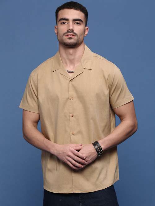 men beige cotton blend casual shirt - 21514733 - Very Small Image - 1