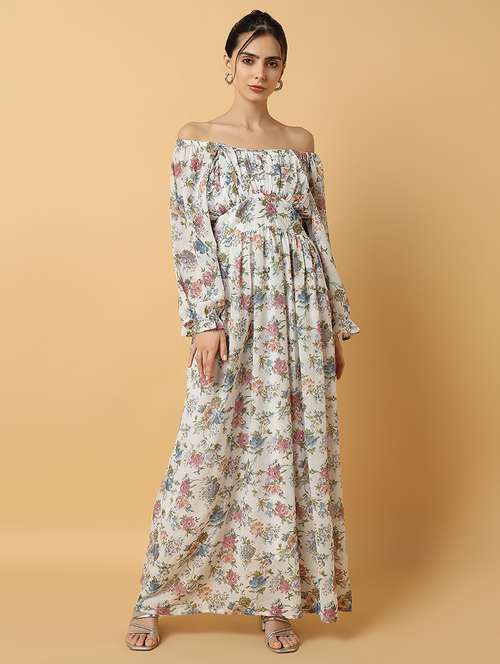women floral printed off shoulder maxi dress - 21514890 - Very Small Image - 1