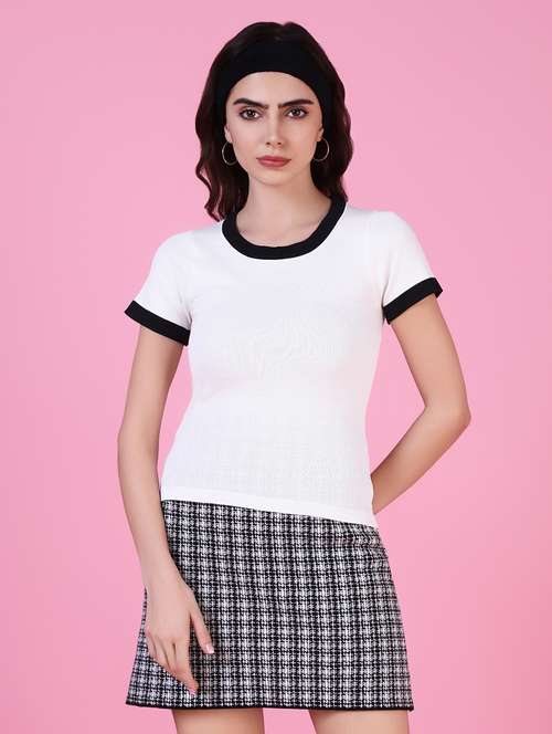 women white color block regular top - 21515014 - Very Small Image - 1