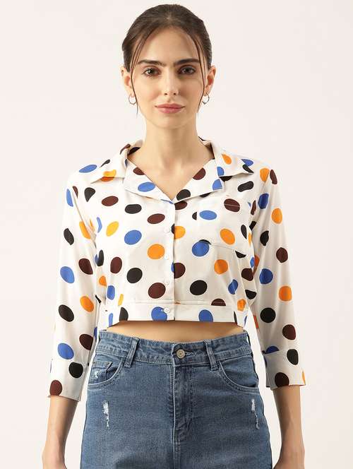 women white polka dots printed crop top - 21515180 - Very Small Image - 1