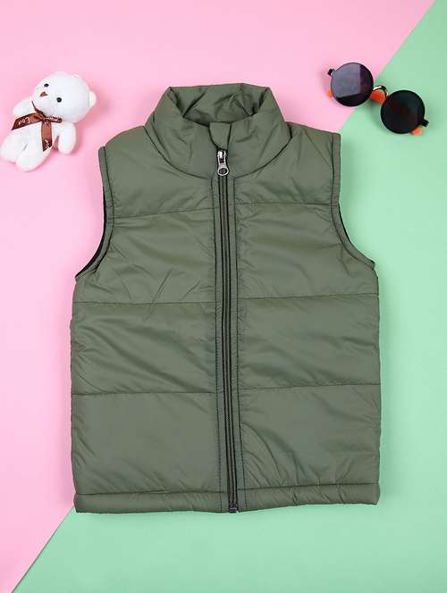 boys green solid sleeveless quilted jacket - 21519920 - Very Small Image - 1