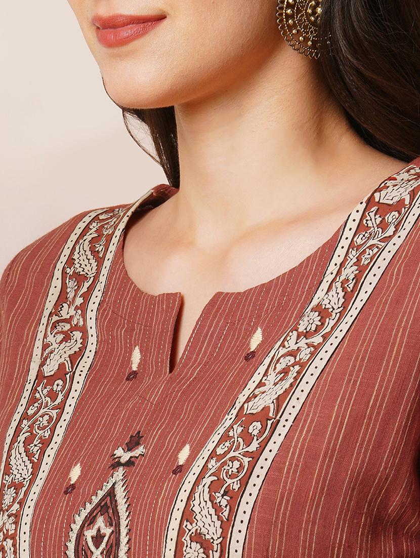 women brown notch neck straight kurta - 21521908 - Standard Image - 5