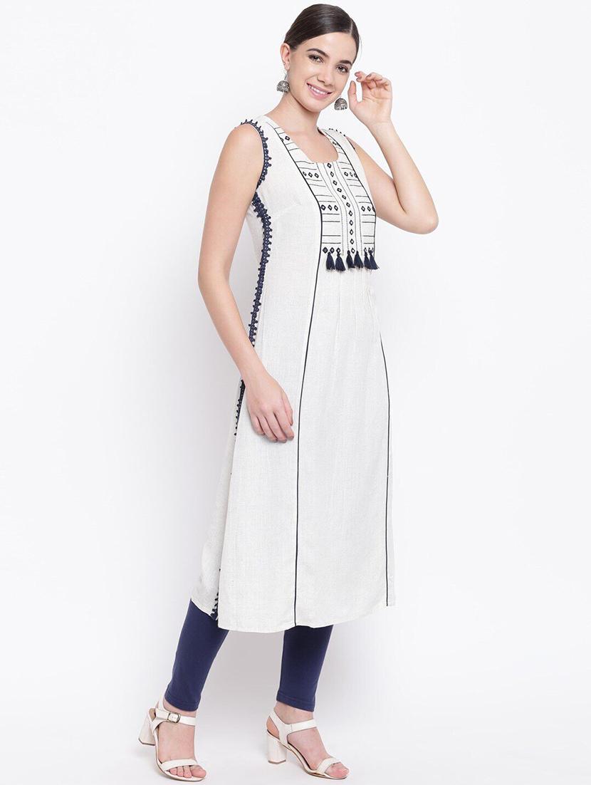 women round neck mirror work a-line kurta - 21525903 - Zoom Image - 1