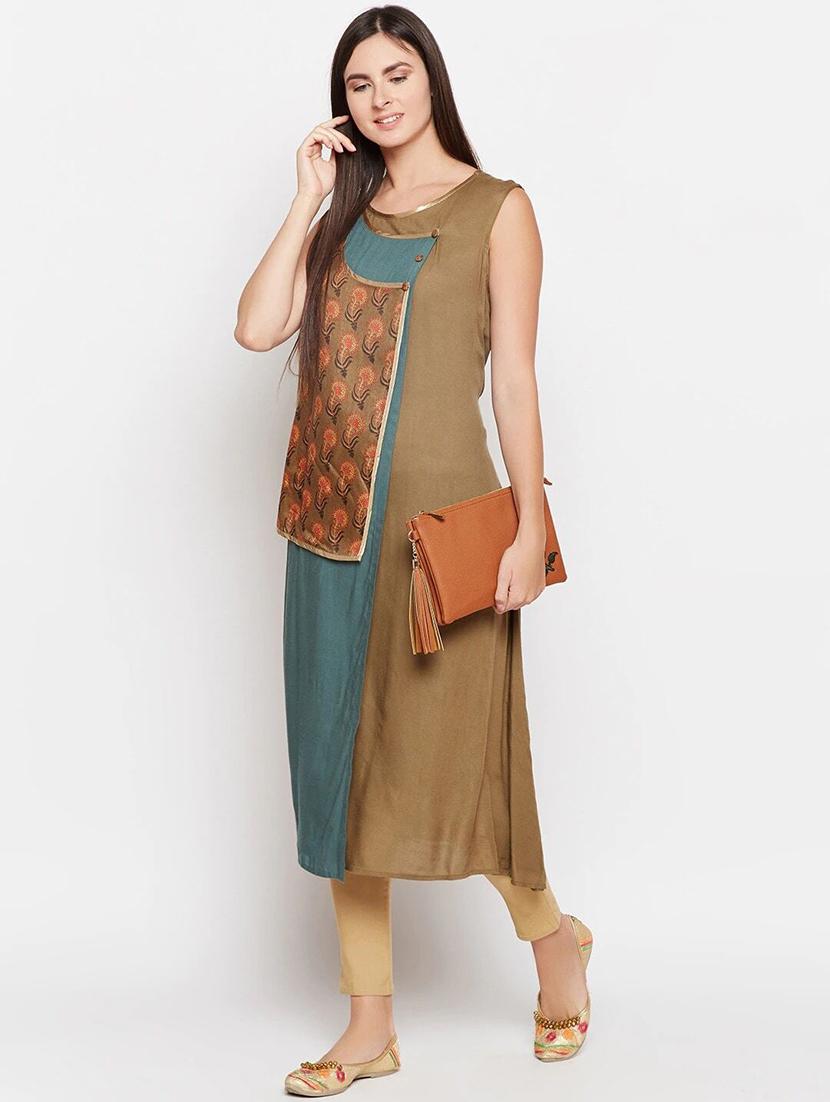 women color block round neck a-line kurta - 21526111 - Zoom Image - 3