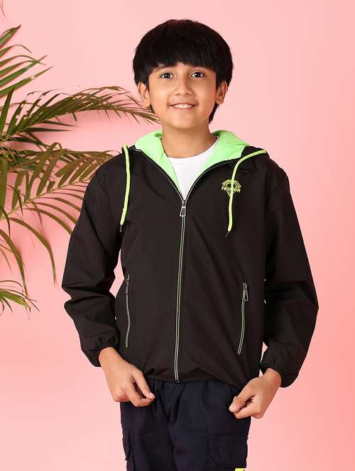 boys black solid long sleeve hooded jackets - 21528281 - Very Small Image - 1