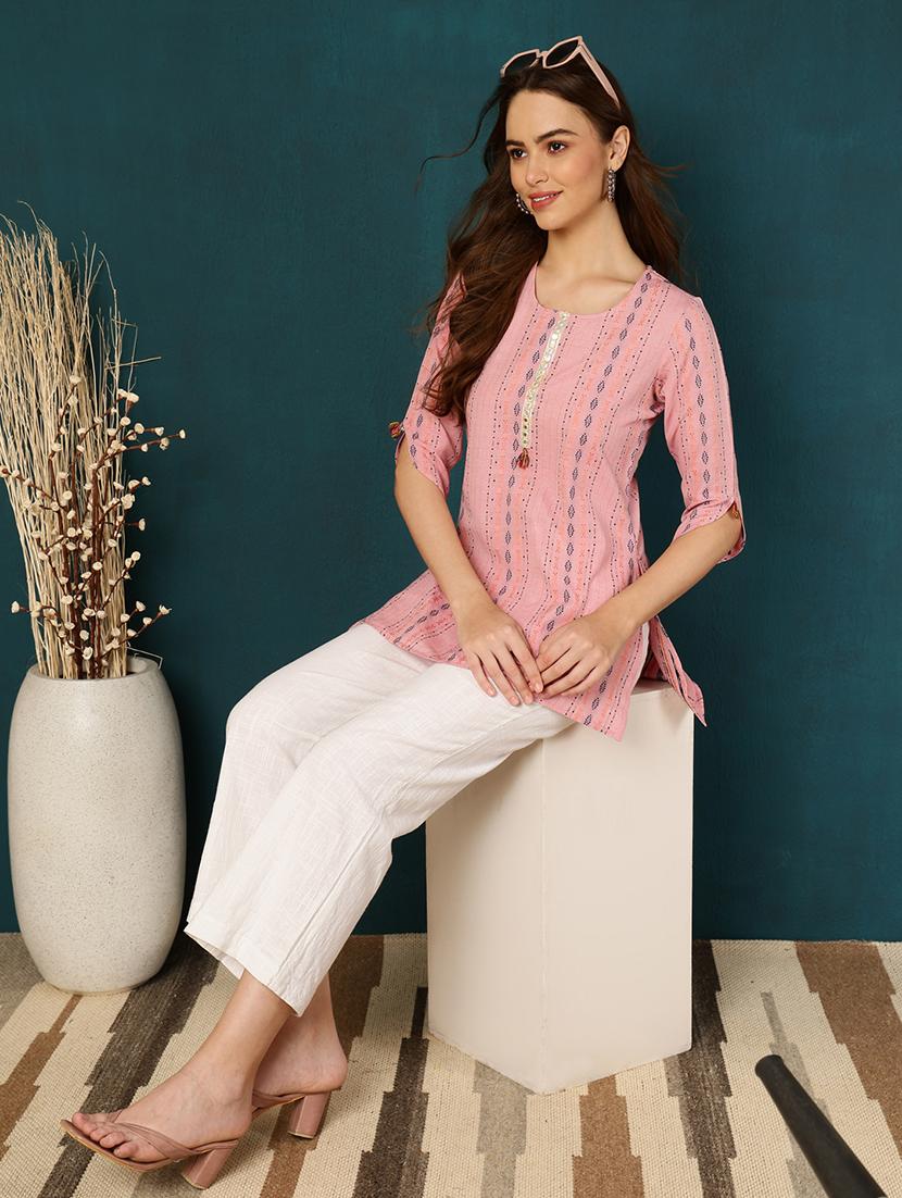 women three quarter sleeve straight kurti - 21529500 - Standard Image - 4