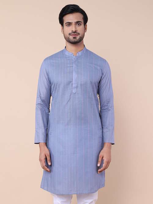 men striped mandarin neck cotton kurta  - 21532194 - Very Small Image - 1