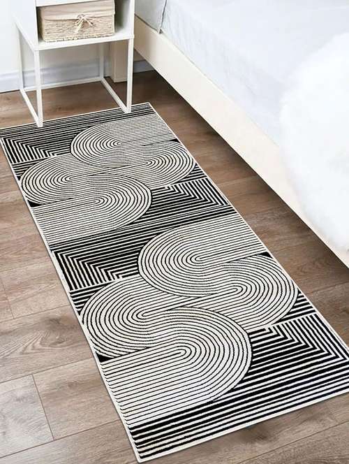 modefe 2x6 feet runner rug carpet black & white geometric printed  persian carpets for bedroom - 21533079 - Very Small Image - 1