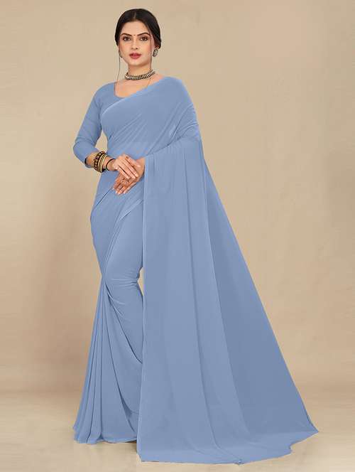 women light blue plain saree  - 21538995 - Very Small Image - 1