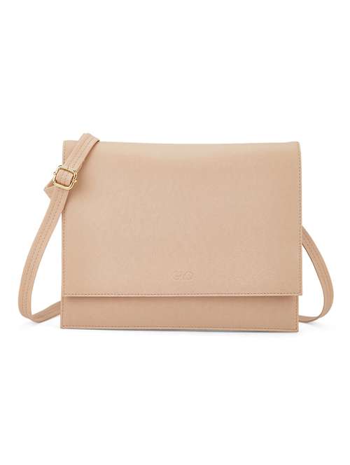 globus women light beige vegan leather solid sling bag with detachable strap - 21541618 - Very Small Image - 1