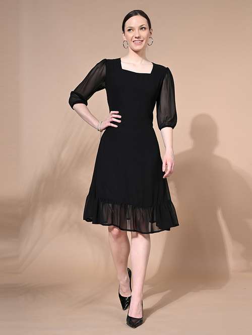 women black solid fit & flare dress - 21547147 - Very Small Image - 1