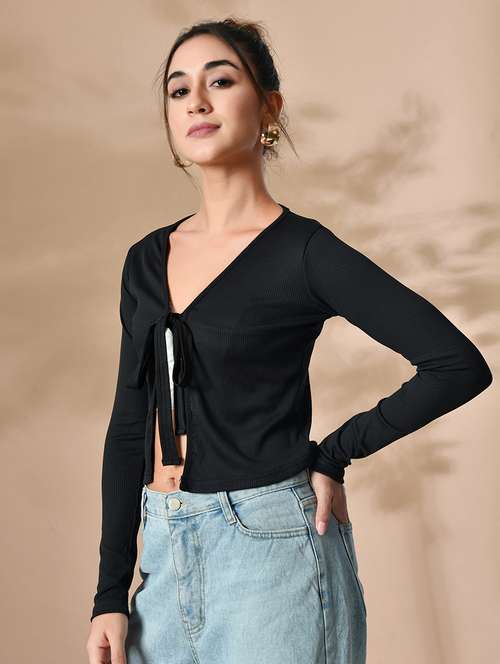 women black solid crop top - 21547340 - Very Small Image - 1