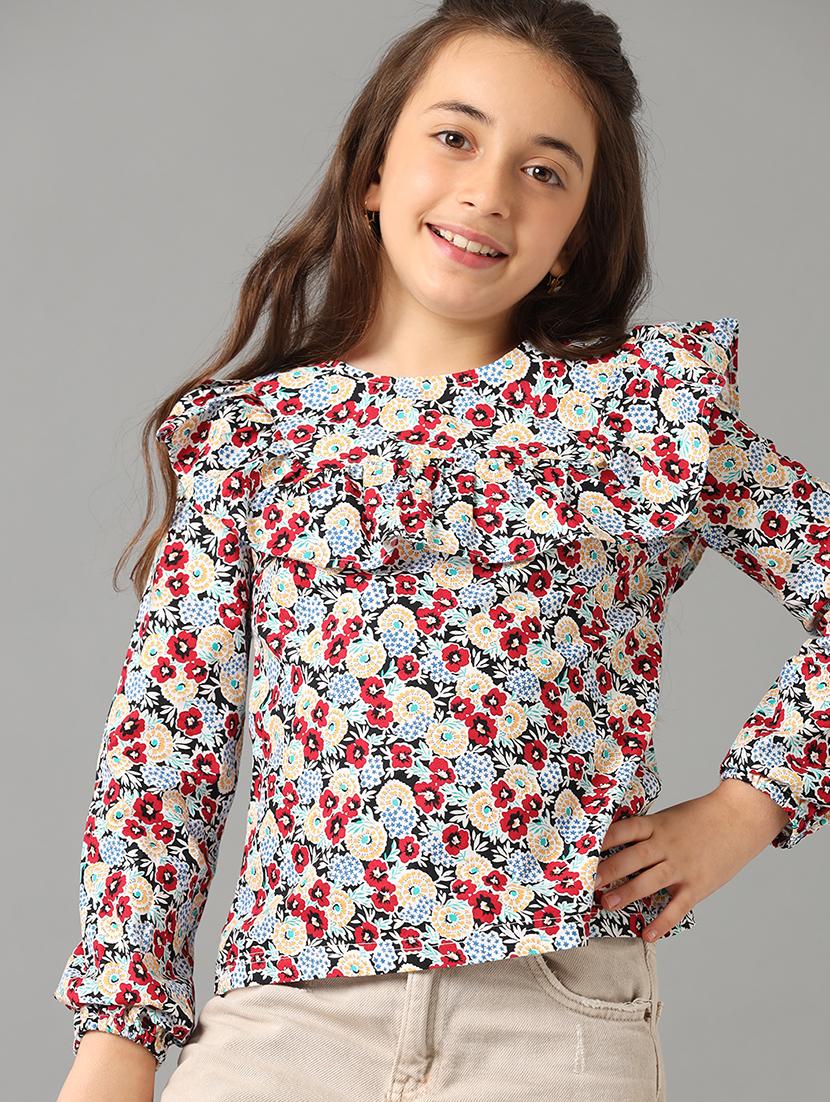 girls round neck floral printed top - 21549530 - Standard Image - 3
